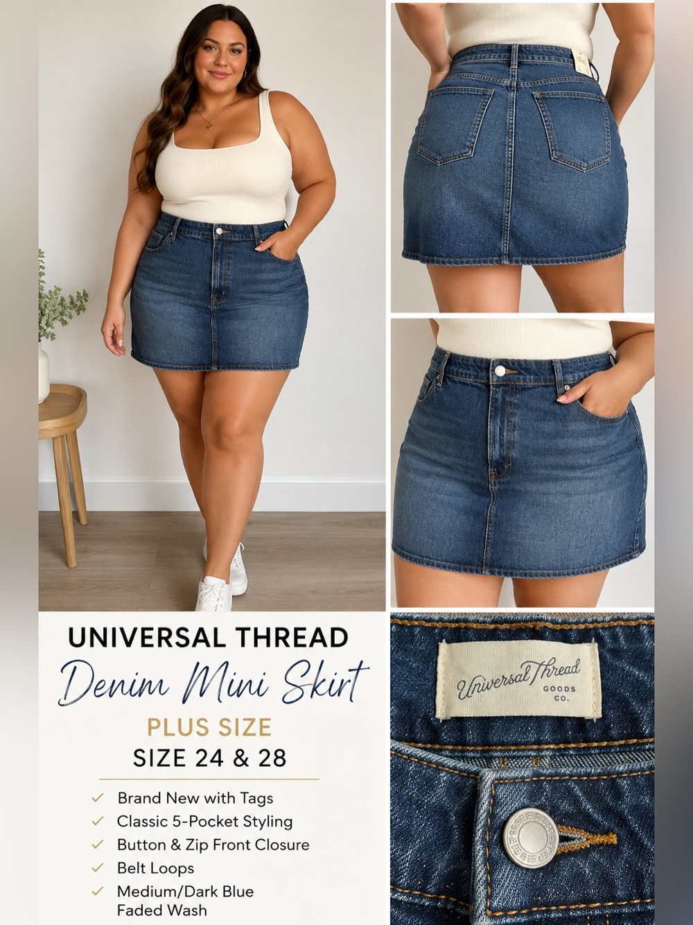 Universal Thread Women’s Plus Size Denim Mini Skirt Blue Jean NWT